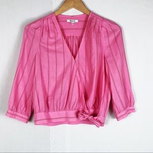 Madewell Wrap Cecilia Stripe Top | Pink Red | Size XSmall